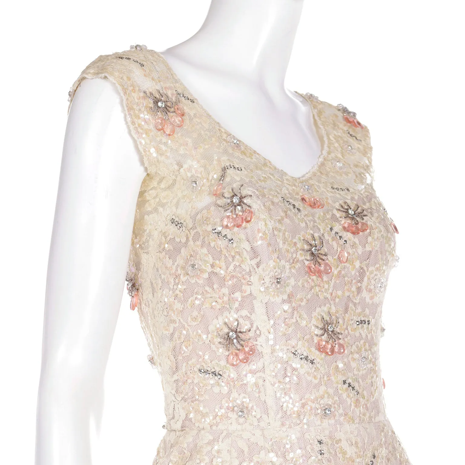 1950s Karen Stark for Harvey Berin Beaded Lace Dress