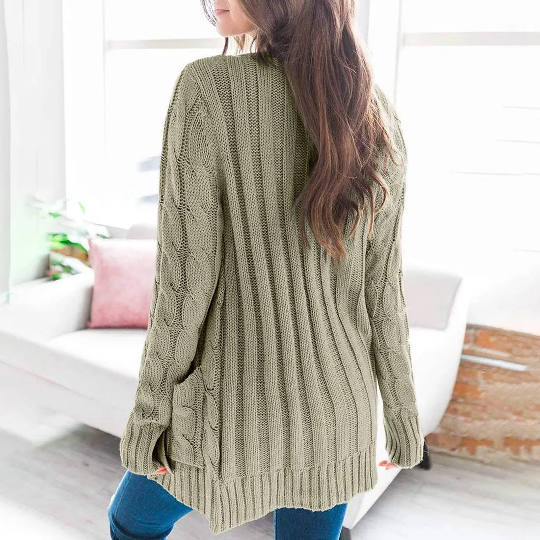 2021 Autumn Winter Warm Candy Color Knitted Cardigan Long Sleeve Women Sweaters