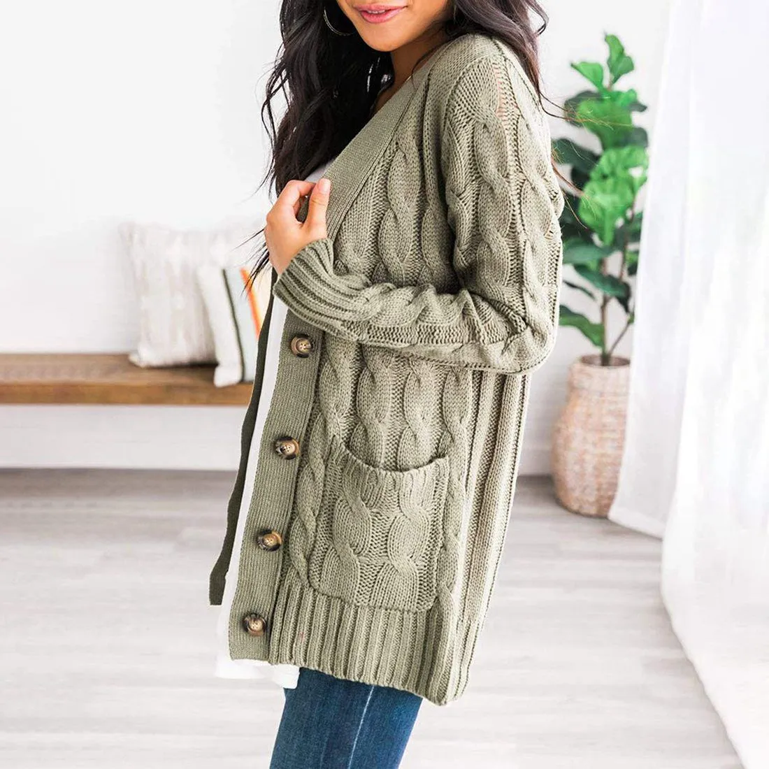 2021 Autumn Winter Warm Candy Color Knitted Cardigan Long Sleeve Women Sweaters