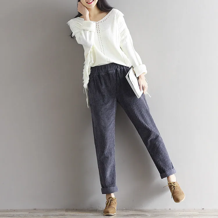 2021 large size women's art Fan Xian thin corduroy pants autumn and winter loose casual trousers