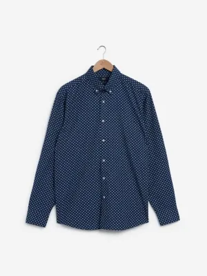 Ascot Dark Blue Relaxed-Fit Printed Shirt