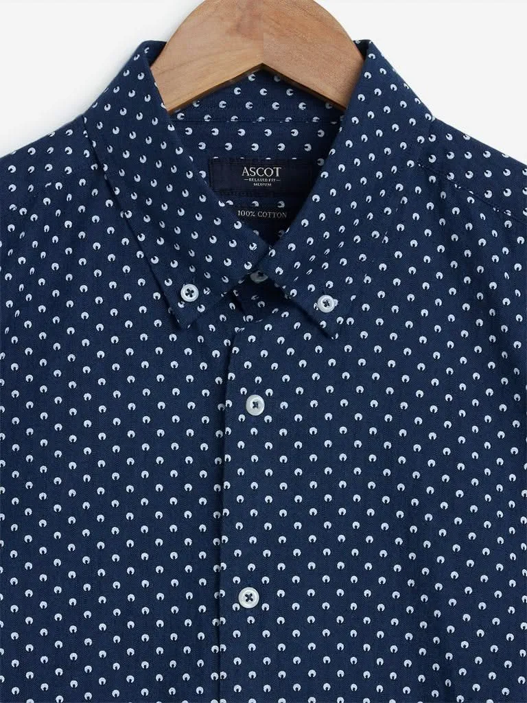 Ascot Dark Blue Relaxed-Fit Printed Shirt