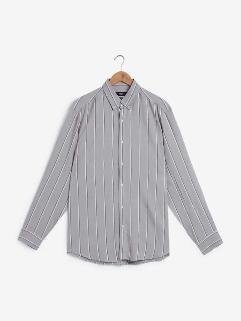 Ascot Grey Striped Relaxed-Fit Shirt