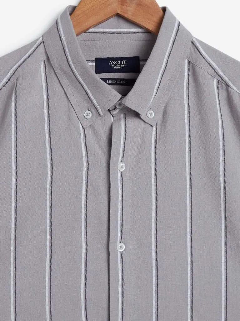 Ascot Grey Striped Relaxed-Fit Shirt