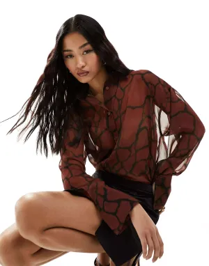 ASOS Long Sheer Shirt With Red Crackle