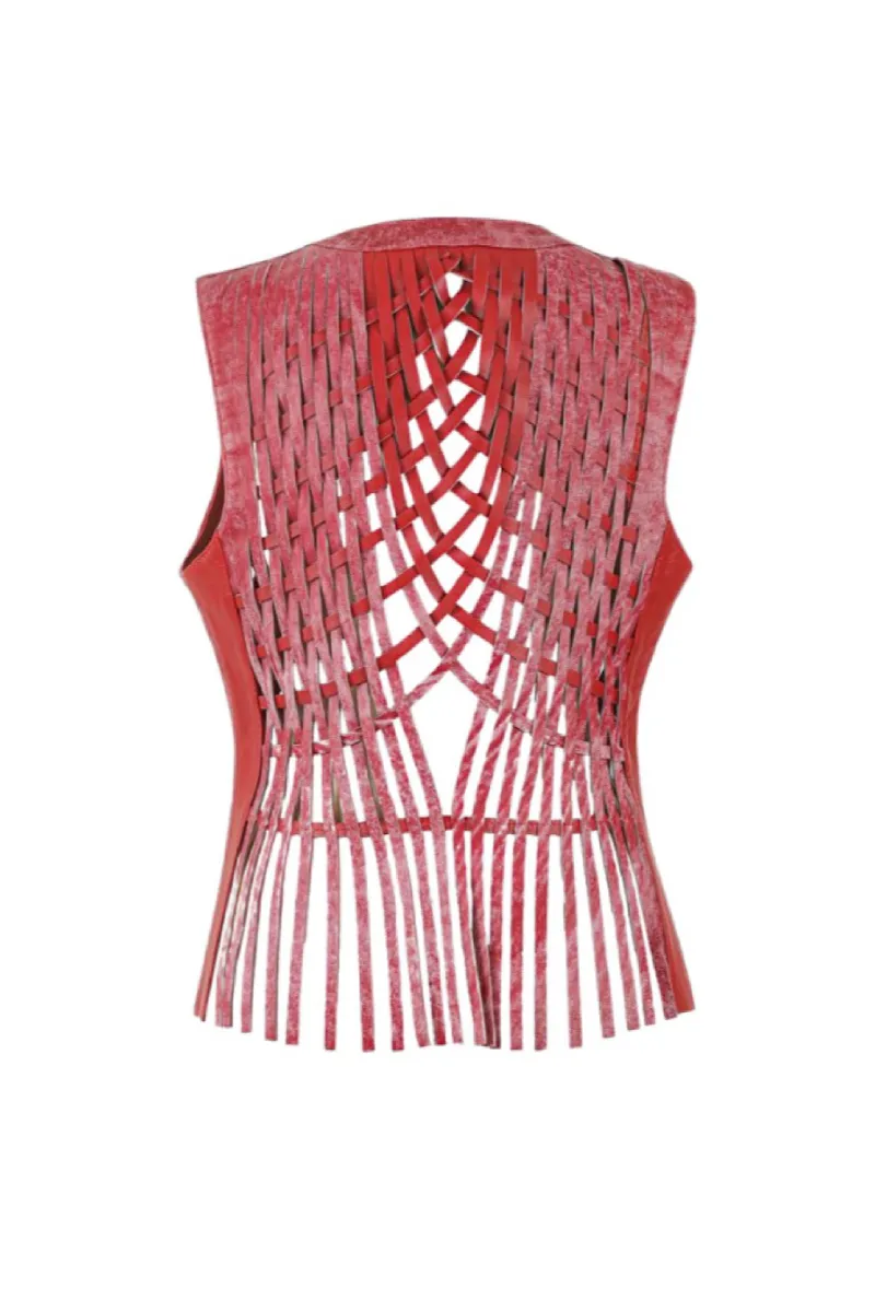 ATTALEA LEATHER VEST IN RED