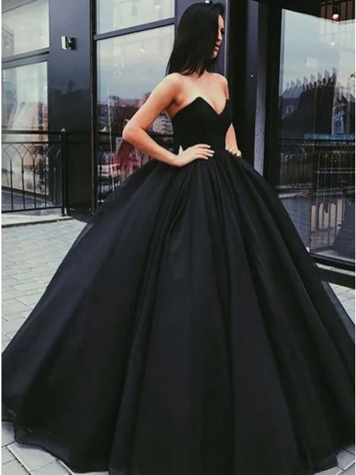 Black Tulle Sweetheart Pleats Prom Dress Ball Gown Floor-Length OP322