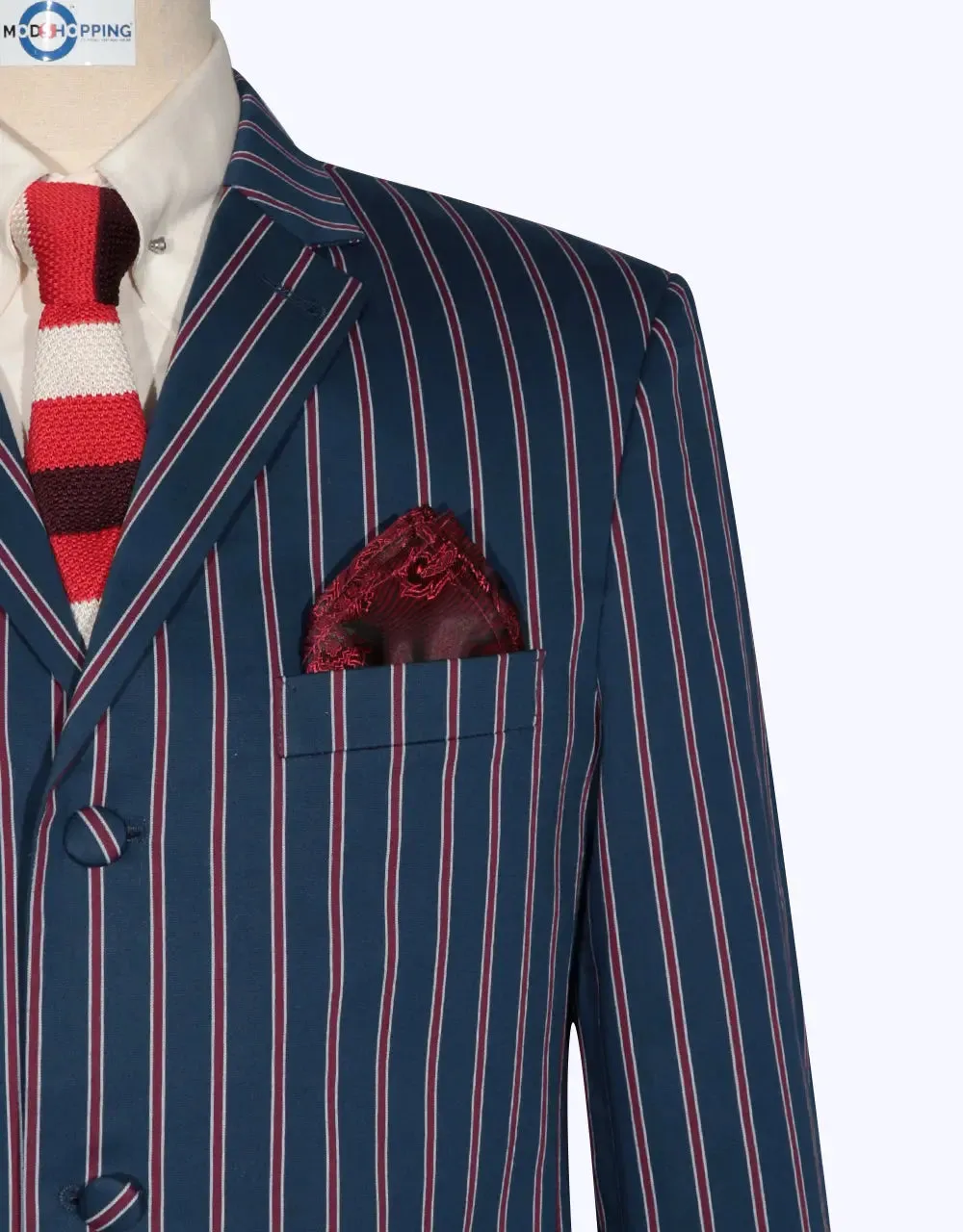 Boating Blazer - Navy Blue, Red and White Striped Blazer