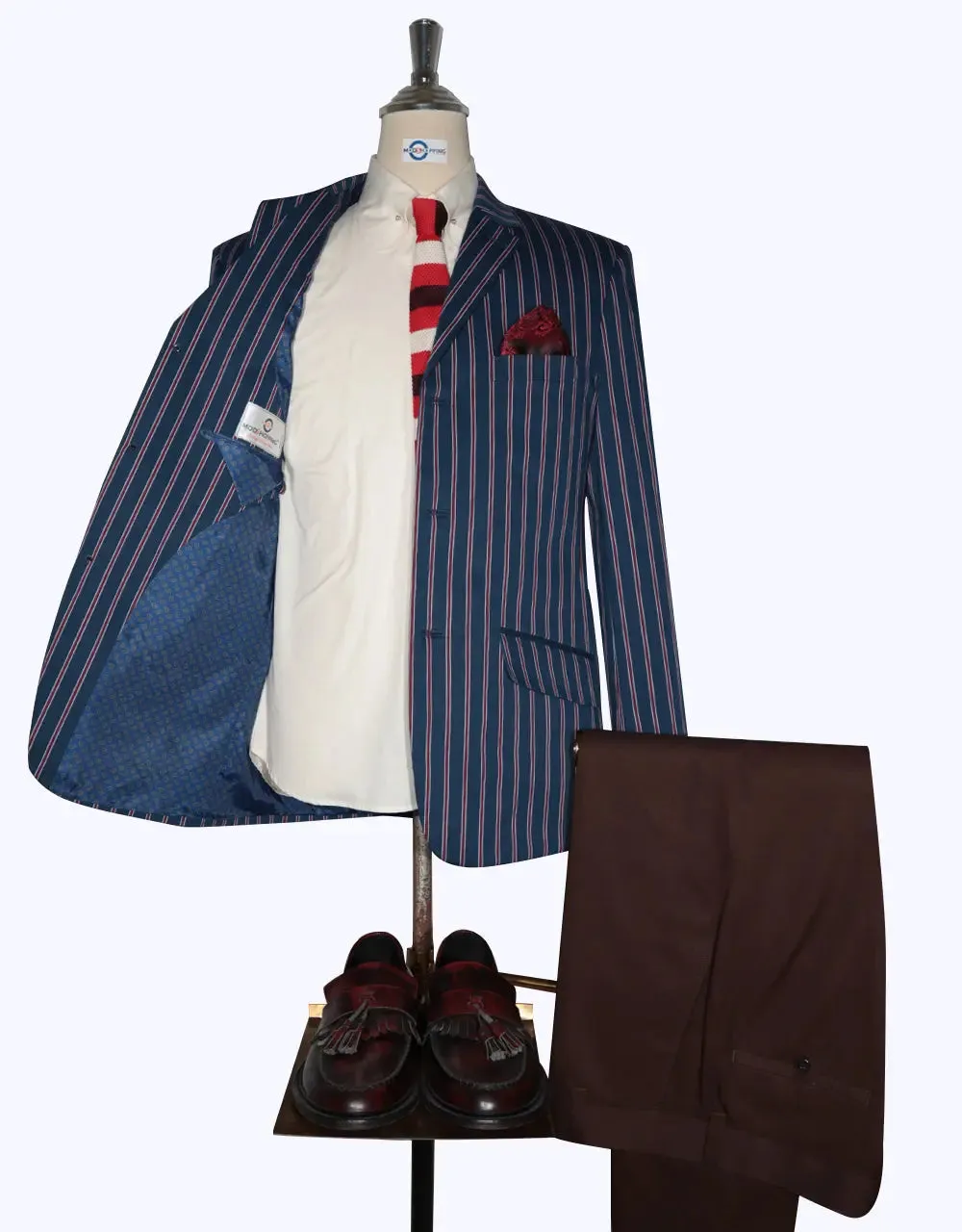 Boating Blazer - Navy Blue, Red and White Striped Blazer