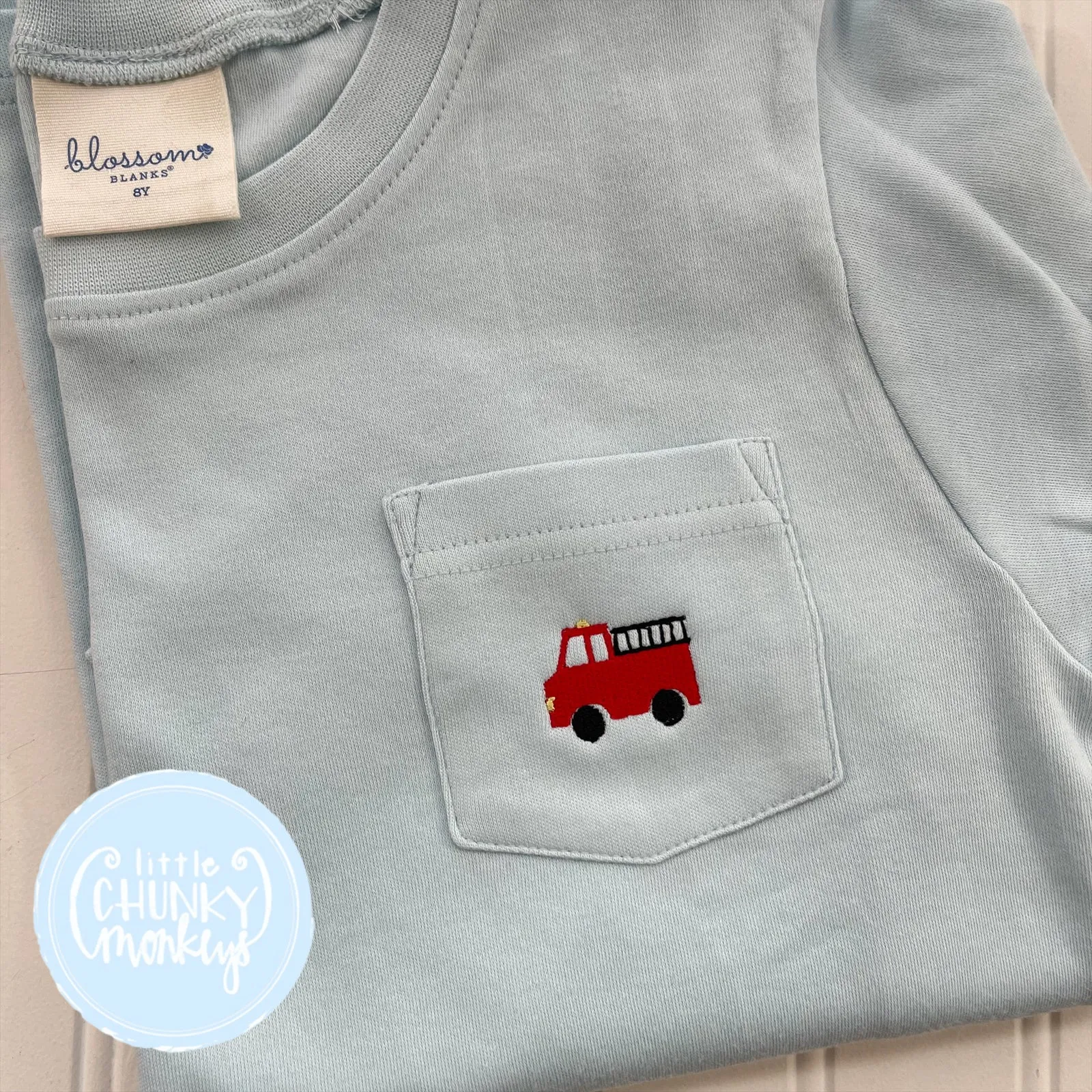 Boy Shirt - Firetruck on Light Blue Pocket Tee