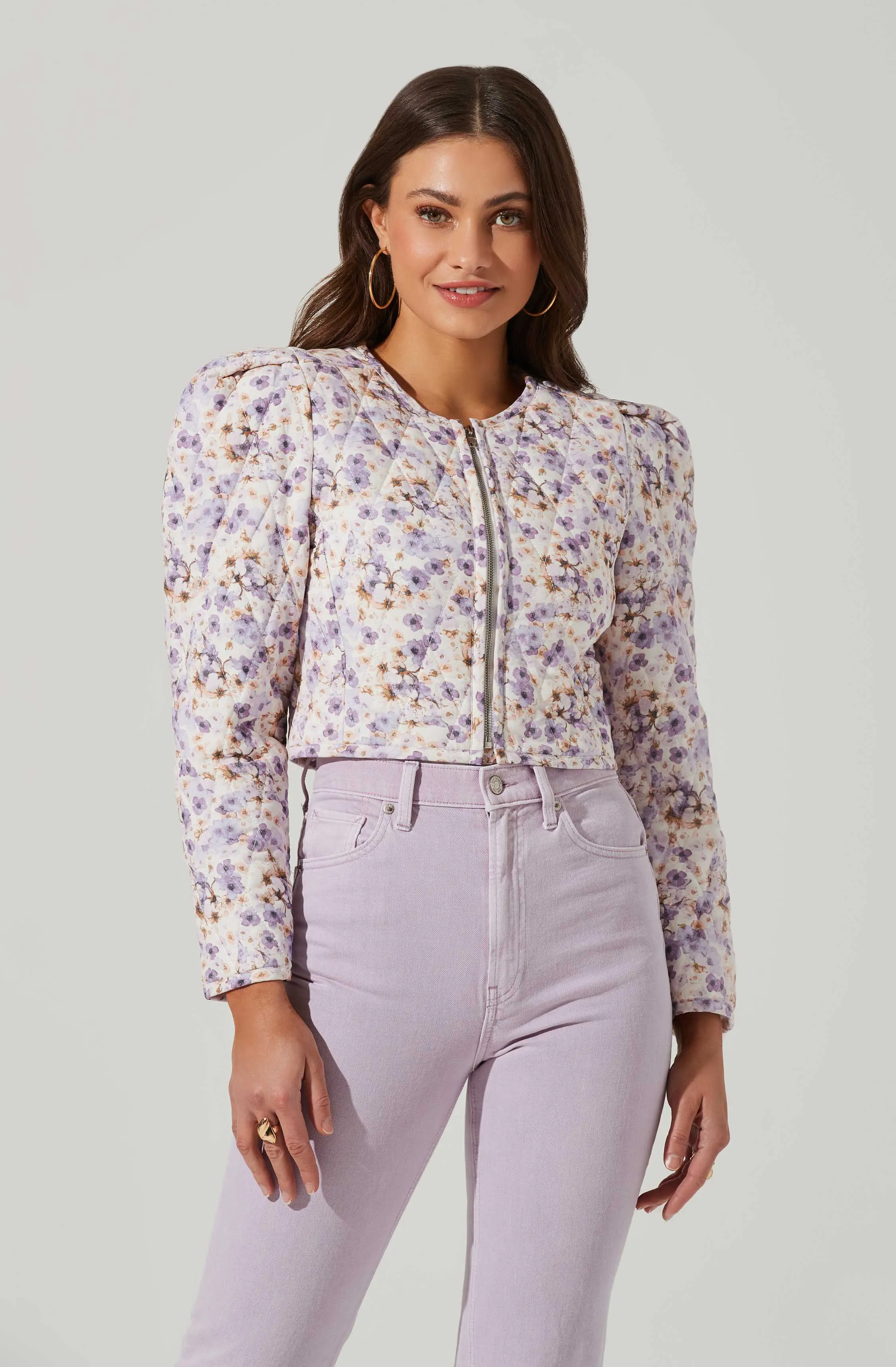 Brea Floral Quilted Cropped Puff Sleeve Jacket