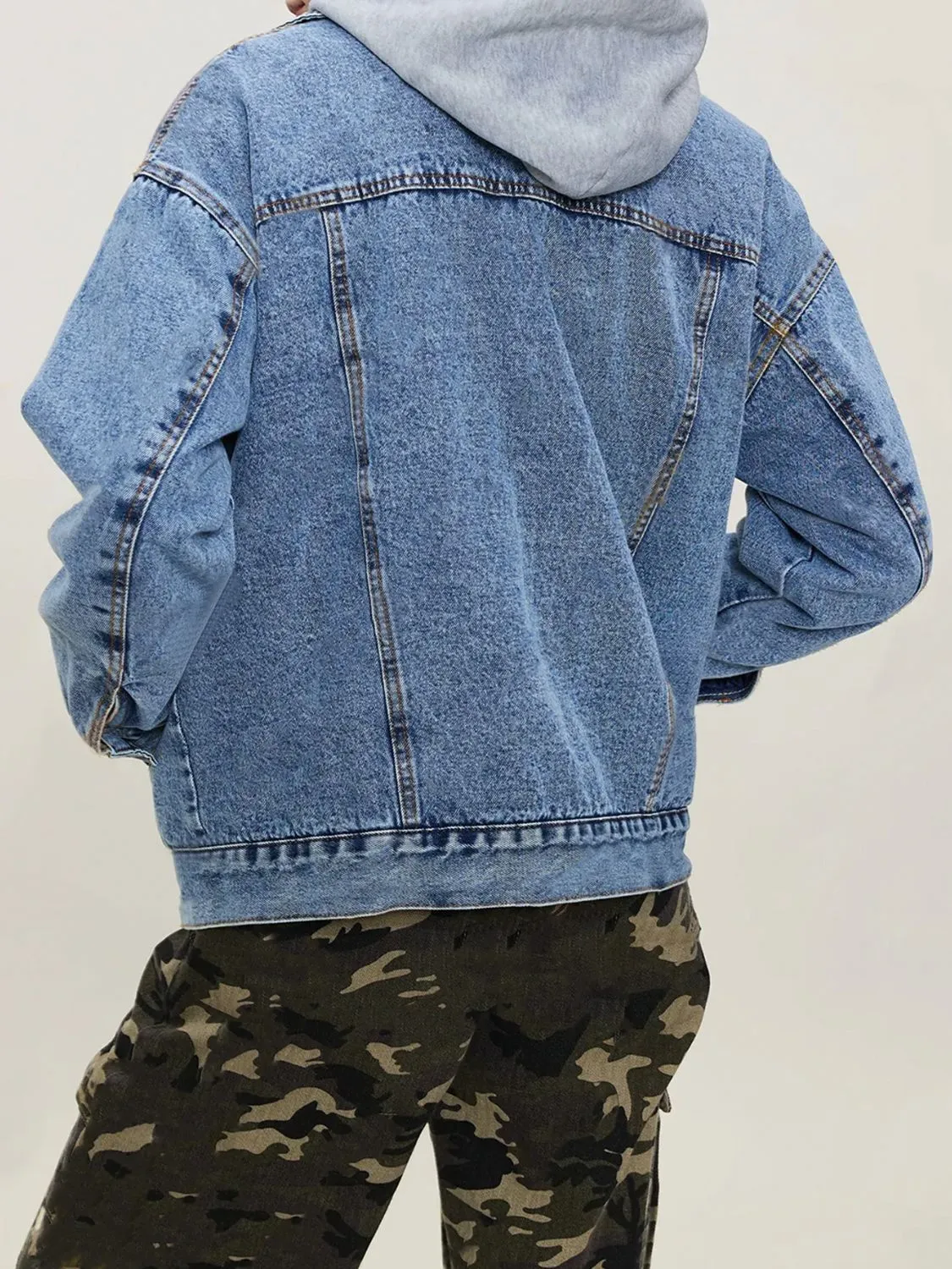 Button Up Collared Neck Long Sleeve Denim Jacket