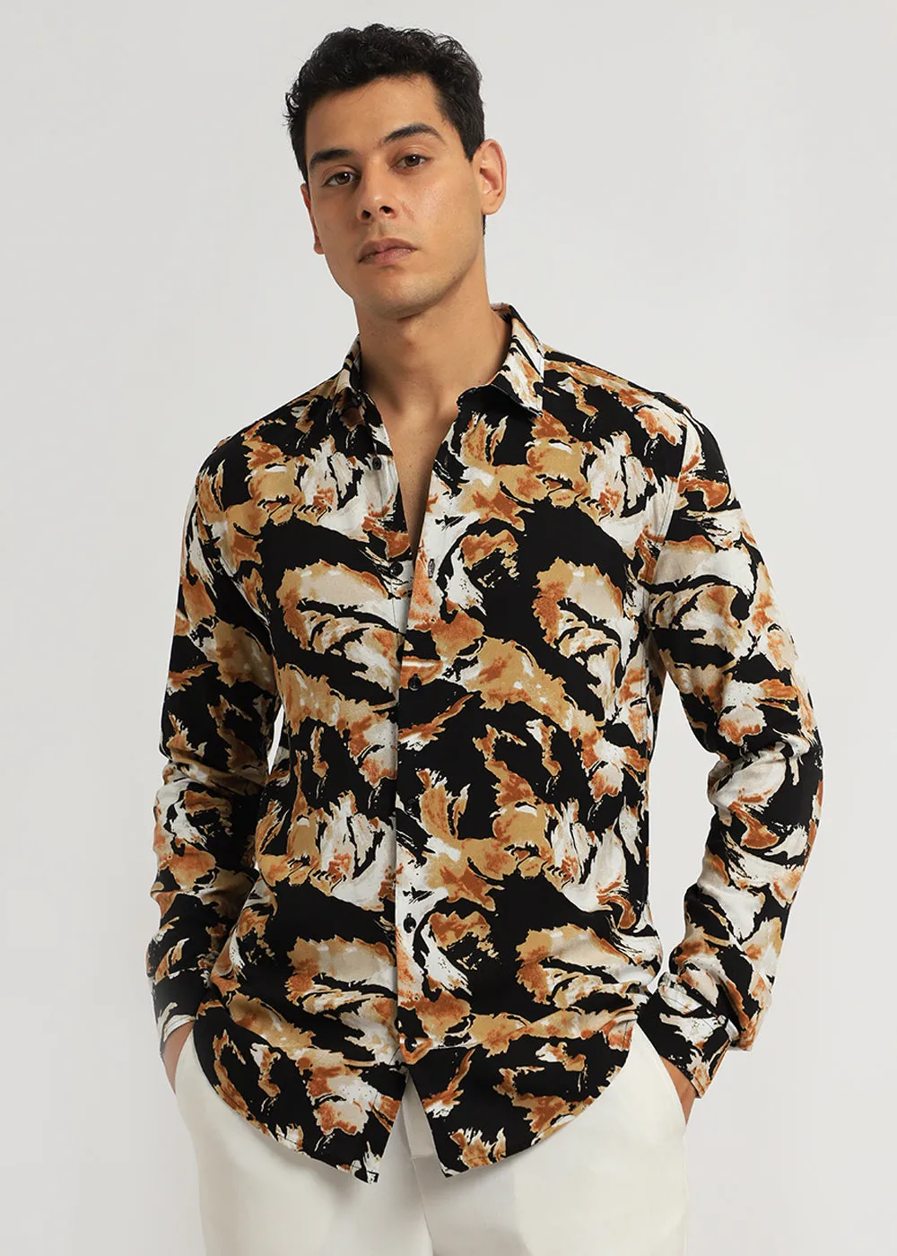 Caramel Brown Print Full sleeve shirt