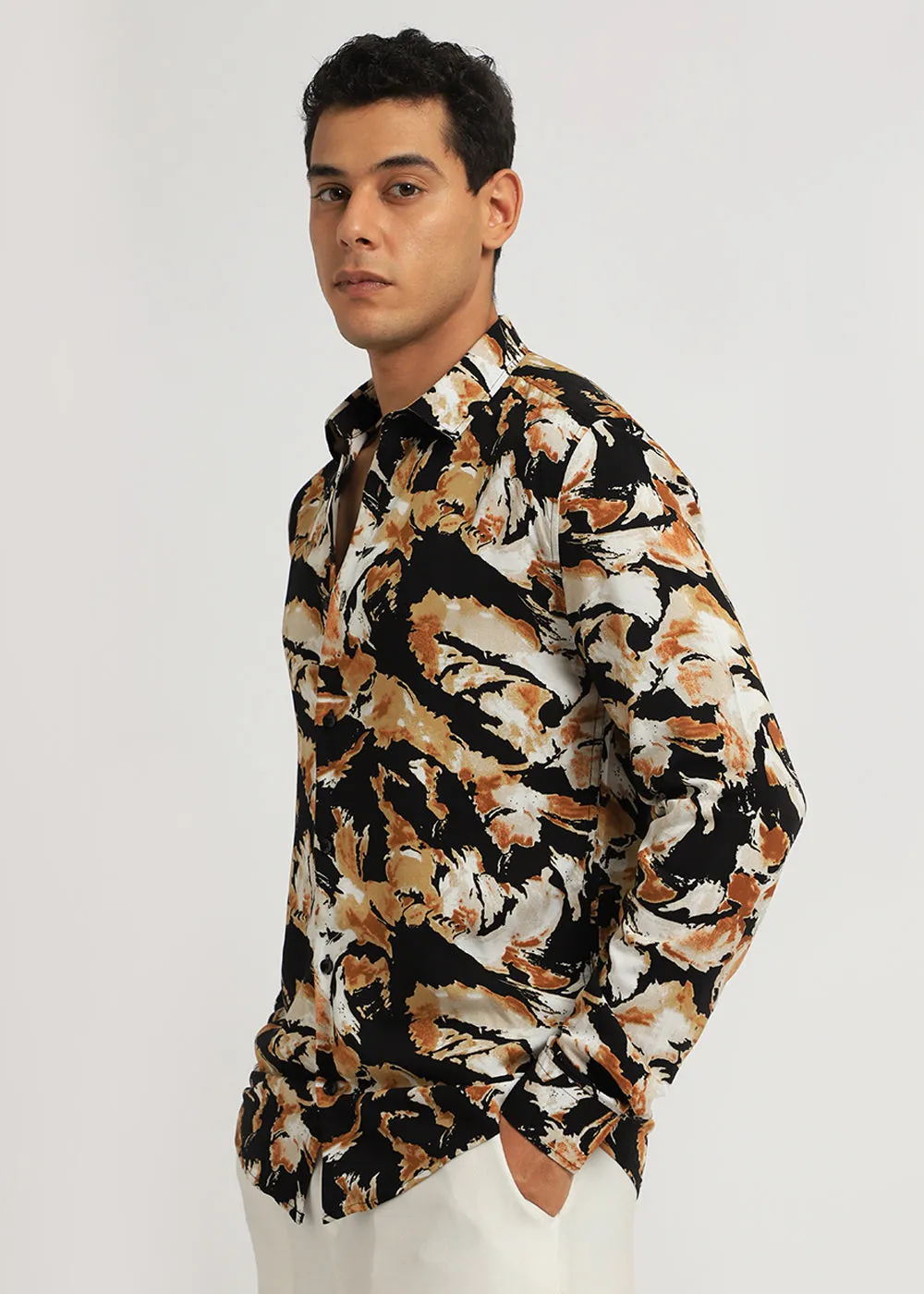 Caramel Brown Print Full sleeve shirt