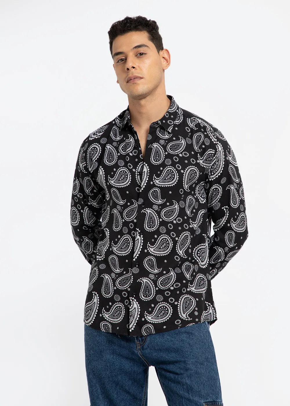 Charcoal Paisley Print Shirt