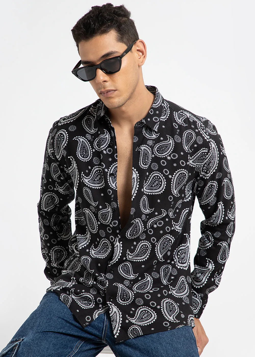 Charcoal Paisley Print Shirt