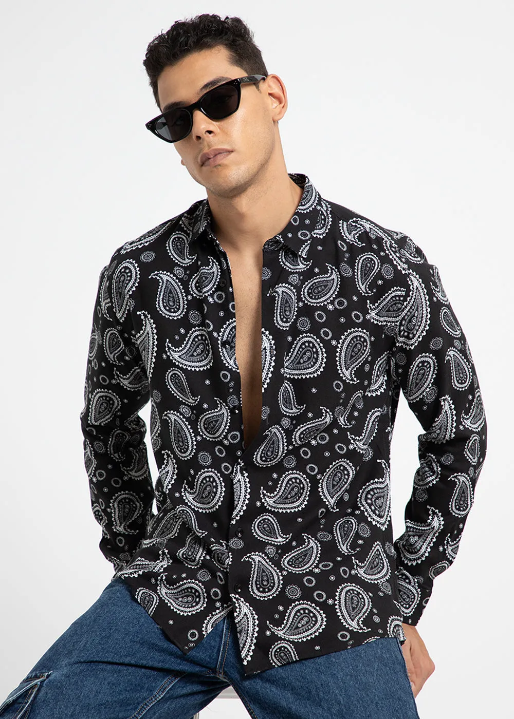 Charcoal Paisley Print Shirt