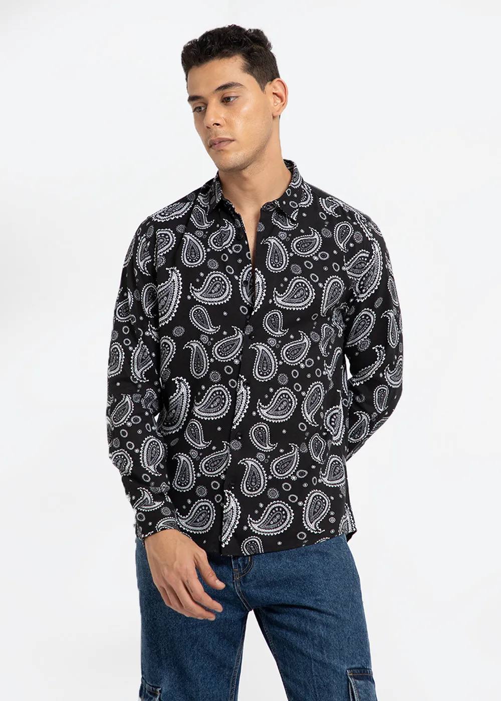 Charcoal Paisley Print Shirt