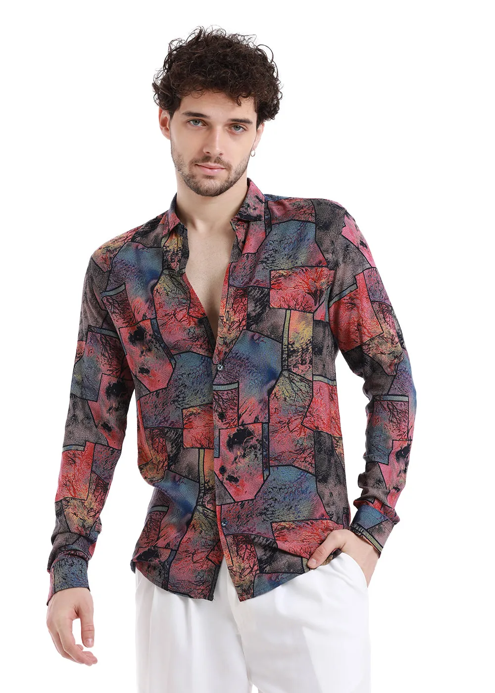 Stylish Moss Pink Printed Feather Shirt from Copac - Enhanced Title