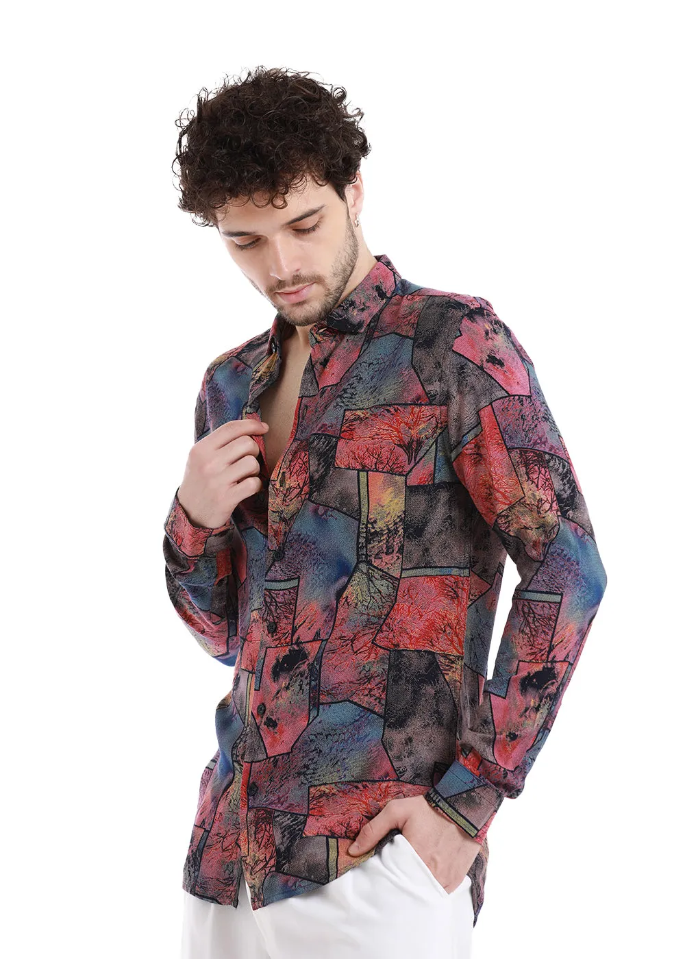 Stylish Moss Pink Printed Feather Shirt from Copac - Enhanced Title