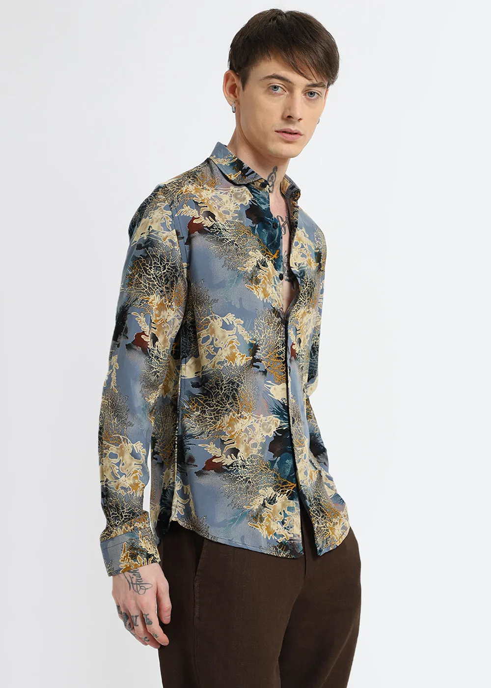 Coral Oasis Light Blue Feather shirt