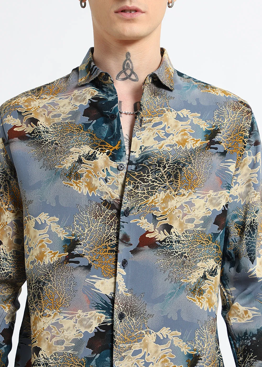 Coral Oasis Light Blue Feather shirt