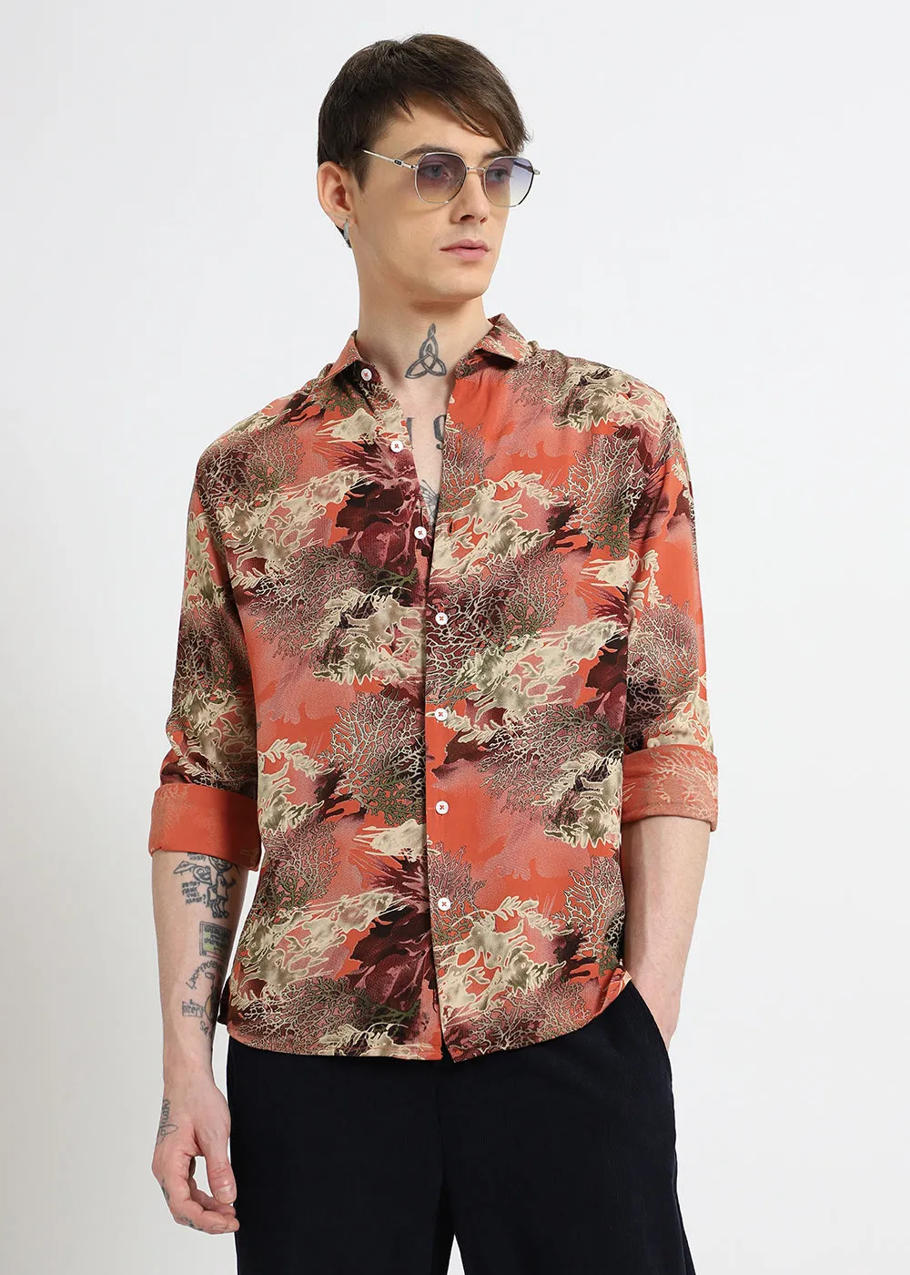 Coral Oasis Orange Feather shirt