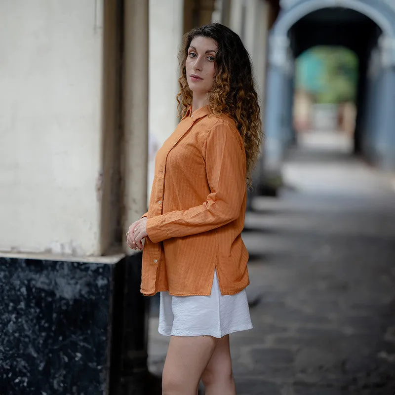 Cotton Wrap Shirt for Women | Rust | Full Sleeves