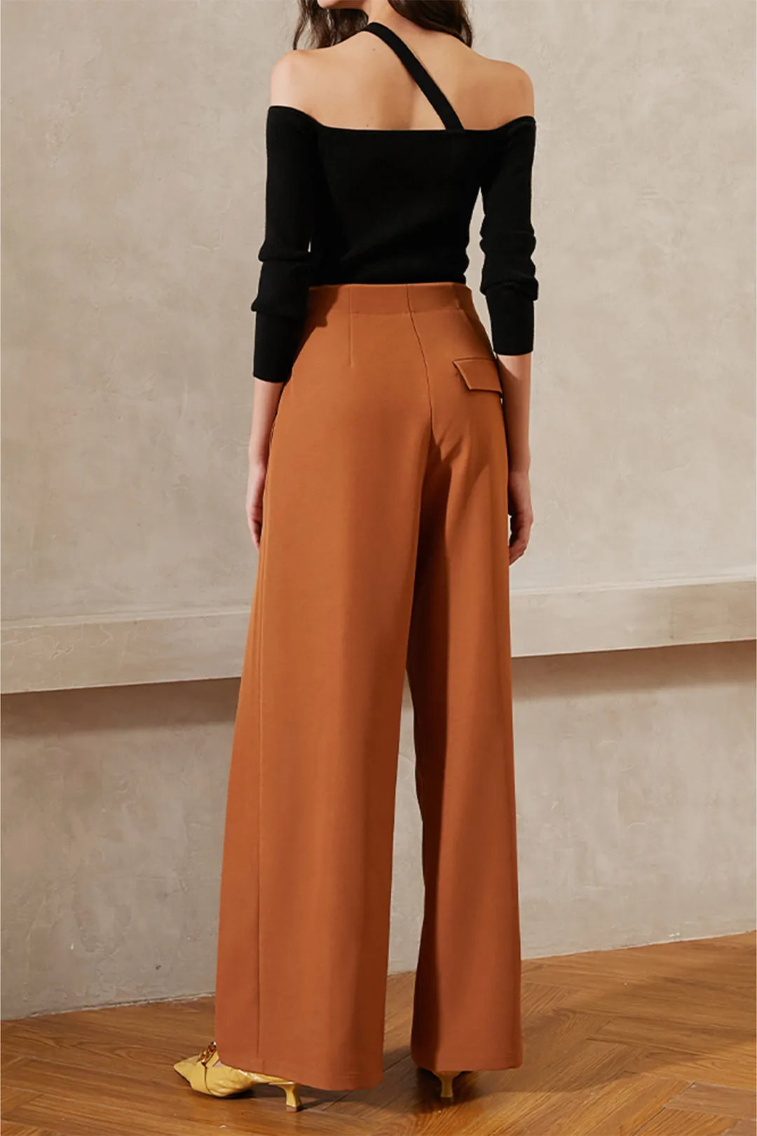 Design drape wide-leg pants | Retro caramel pants | Street wide leg pants