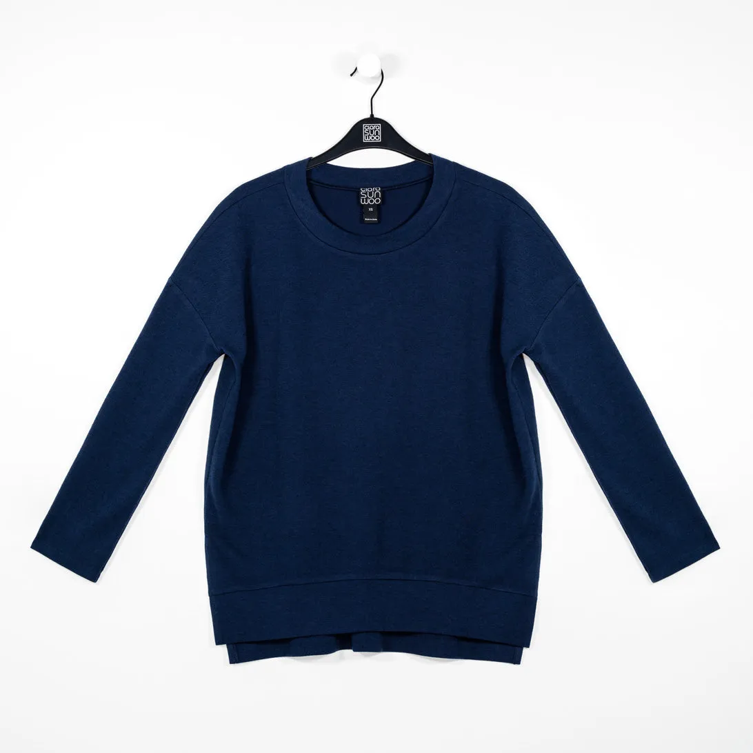 French Terry-Like Knit - Round Neck Hi-Low Sweater Top - Midnight Blue - Final Sale!