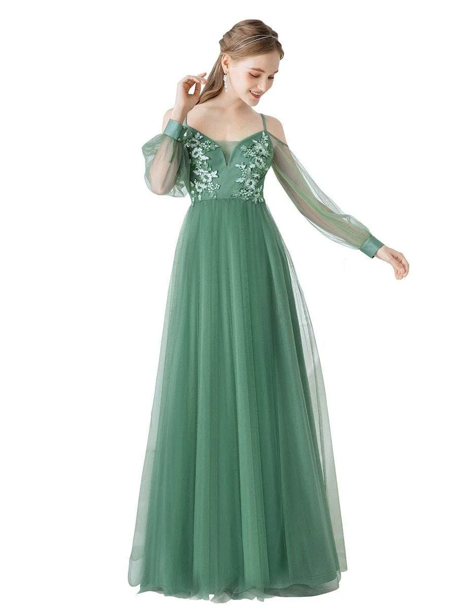 Fresh Light Green Soft Tullie Lace Appliques Beading Floor-length Formal Gown