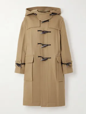 Hooded leather-trimmed wool coat