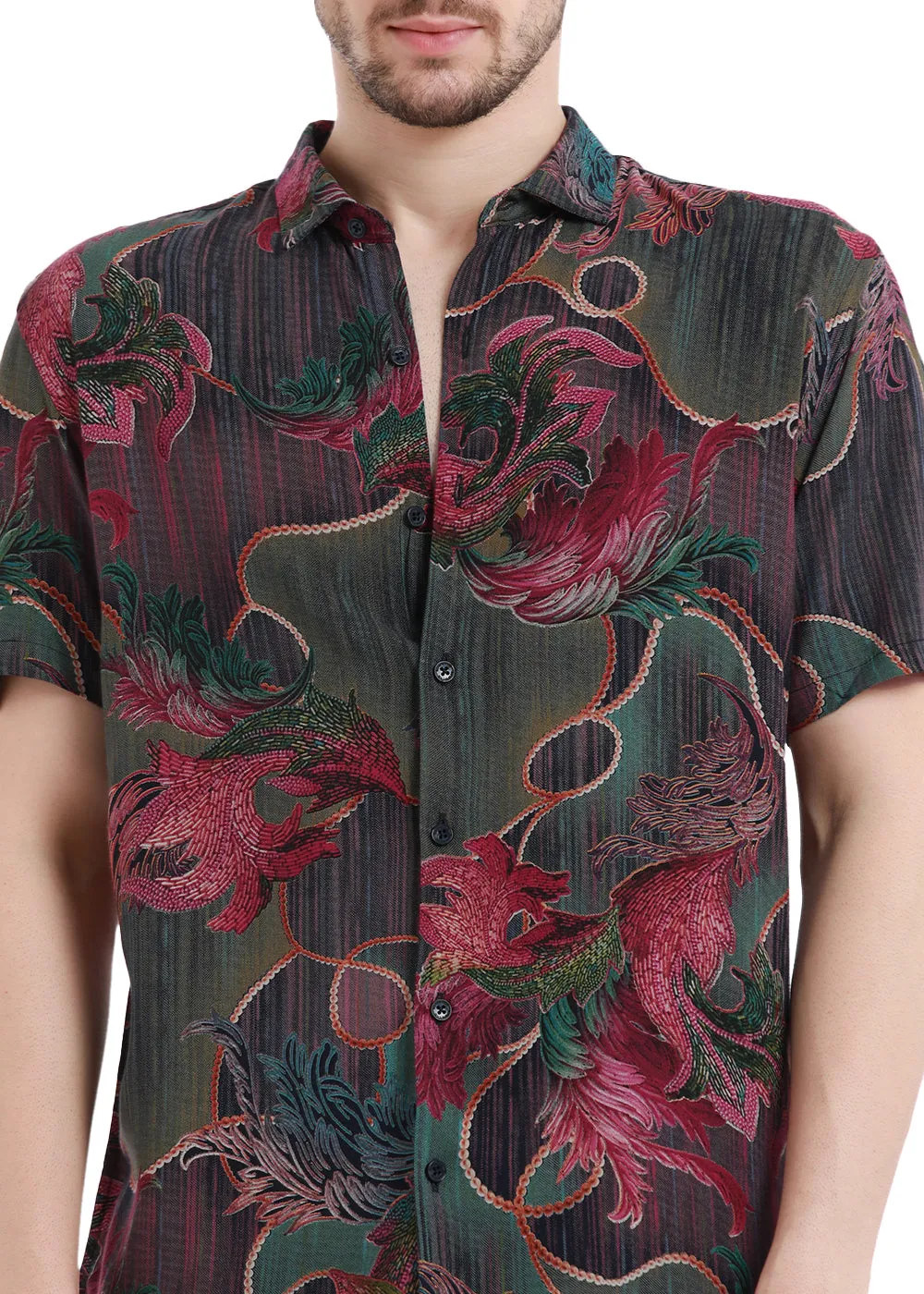 Indigenous Green Half Sleeves Feather Shirt