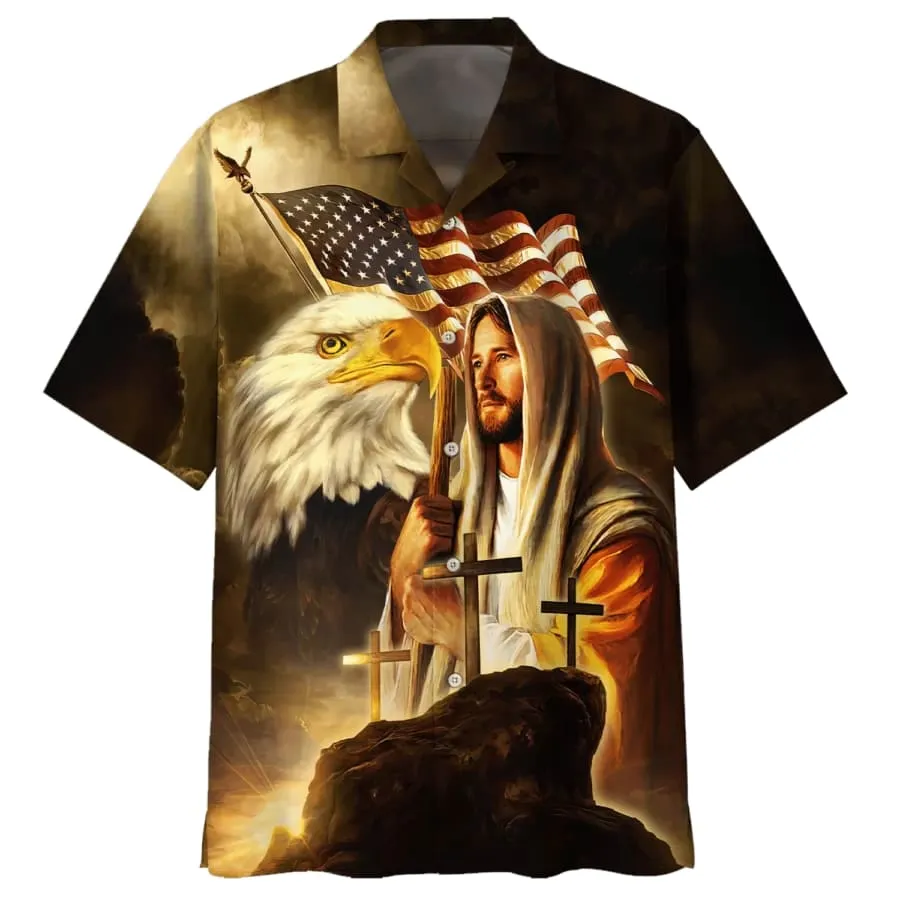 Jesus Eagle American Flag United States Hawaiian Shirts - Christian Hawaiian Shirt - Jesus Hawaiian Shirts