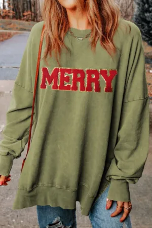 kesley MERRY Side Slit Long Sleeve Sweatshirt