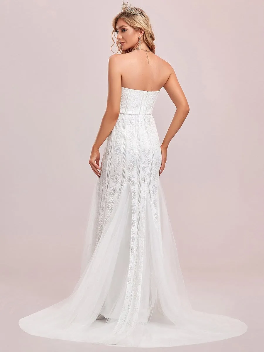 Lace Sweetheart Outdoor Strapless Wedding Dress