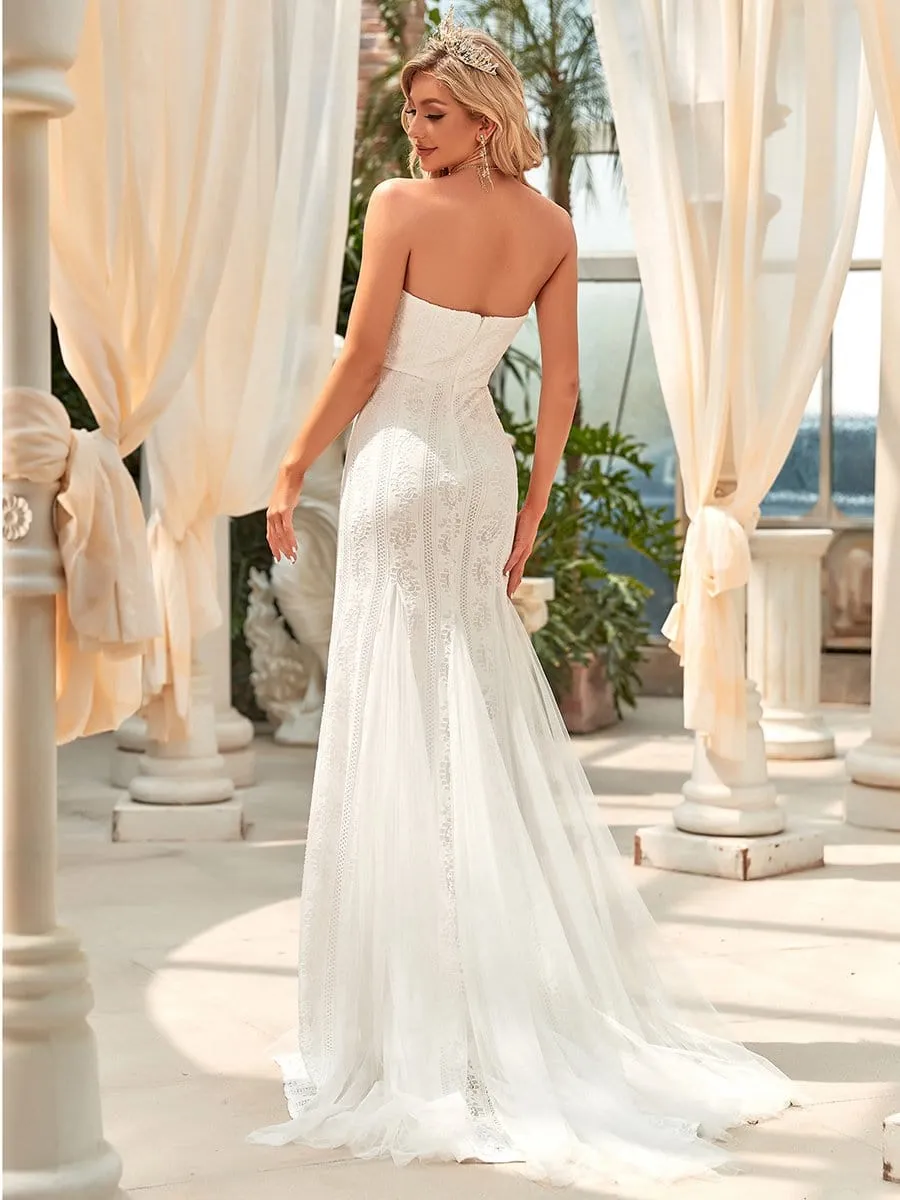 Lace Sweetheart Outdoor Strapless Wedding Dress