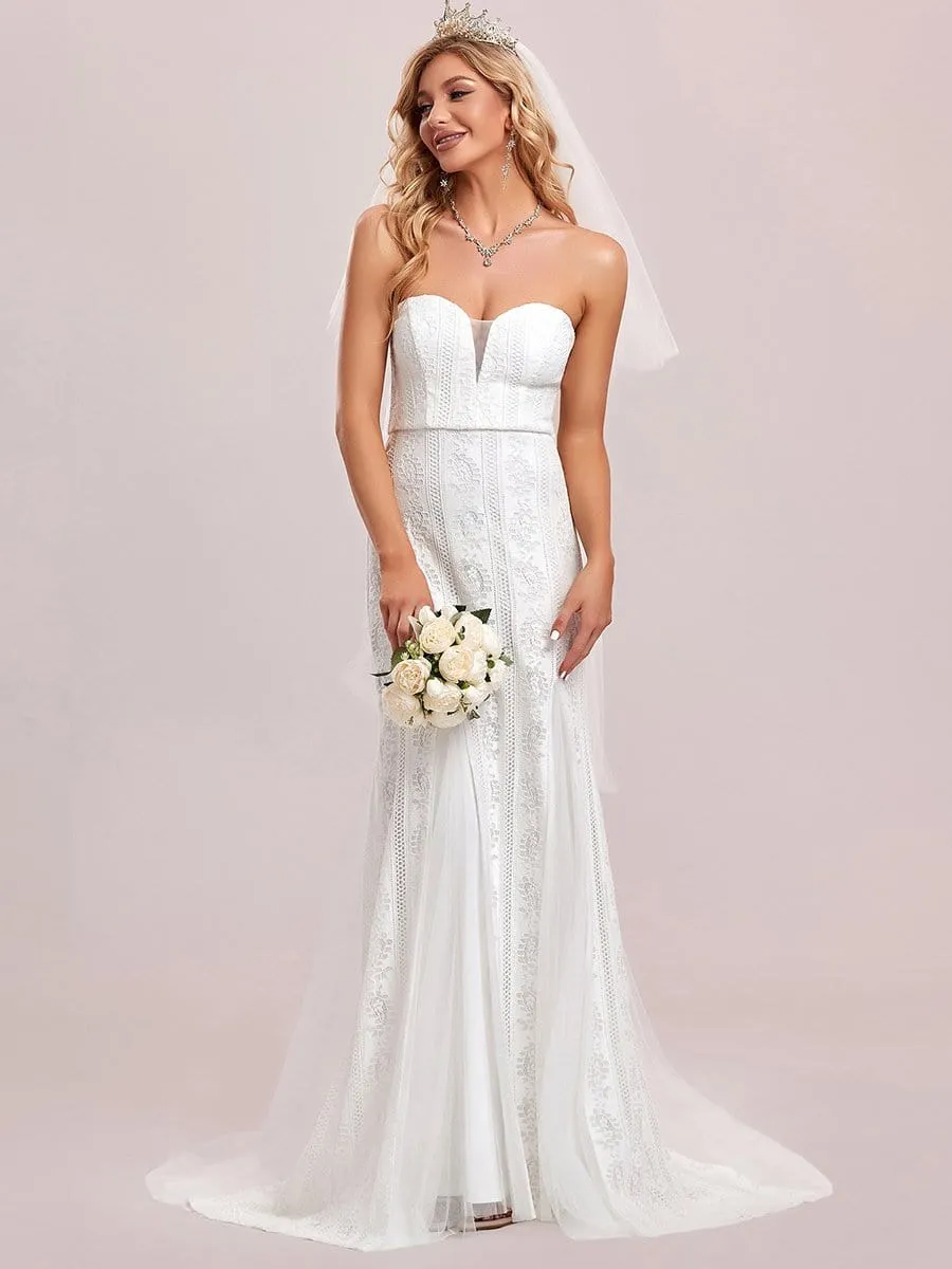 Lace Sweetheart Outdoor Strapless Wedding Dress