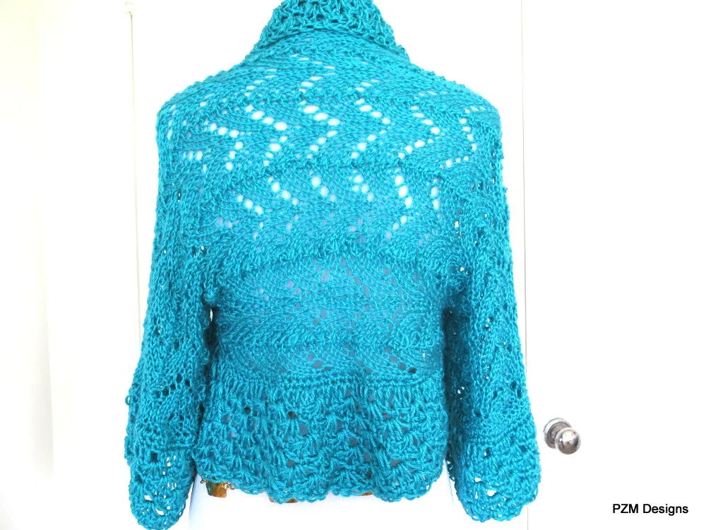 Large Turquoise Lace Shrug, Gift for Her