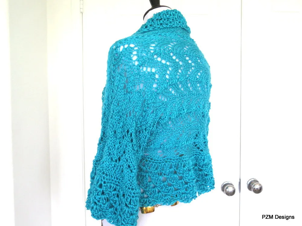 Large Turquoise Lace Shrug, Gift for Her