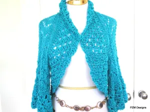 Large Turquoise Lace Shrug, Gift for Her