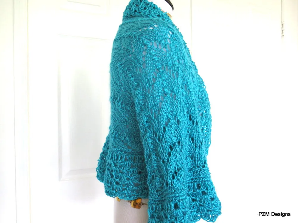 Large Turquoise Lace Shrug, Gift for Her