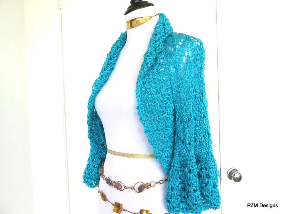 Large Turquoise Lace Shrug, Gift for Her