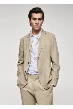 Mango Men's Slim Fit Linen-cotton Blend Blazer Jacket