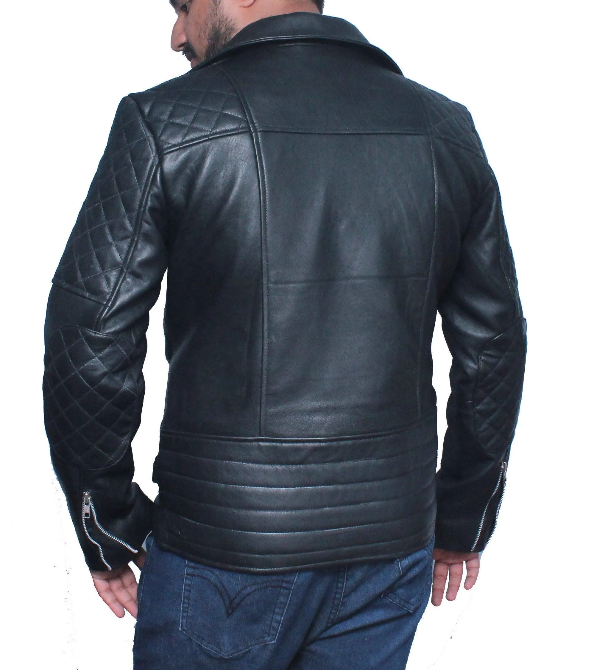 Men Classic Biker Leather Jacket - Black