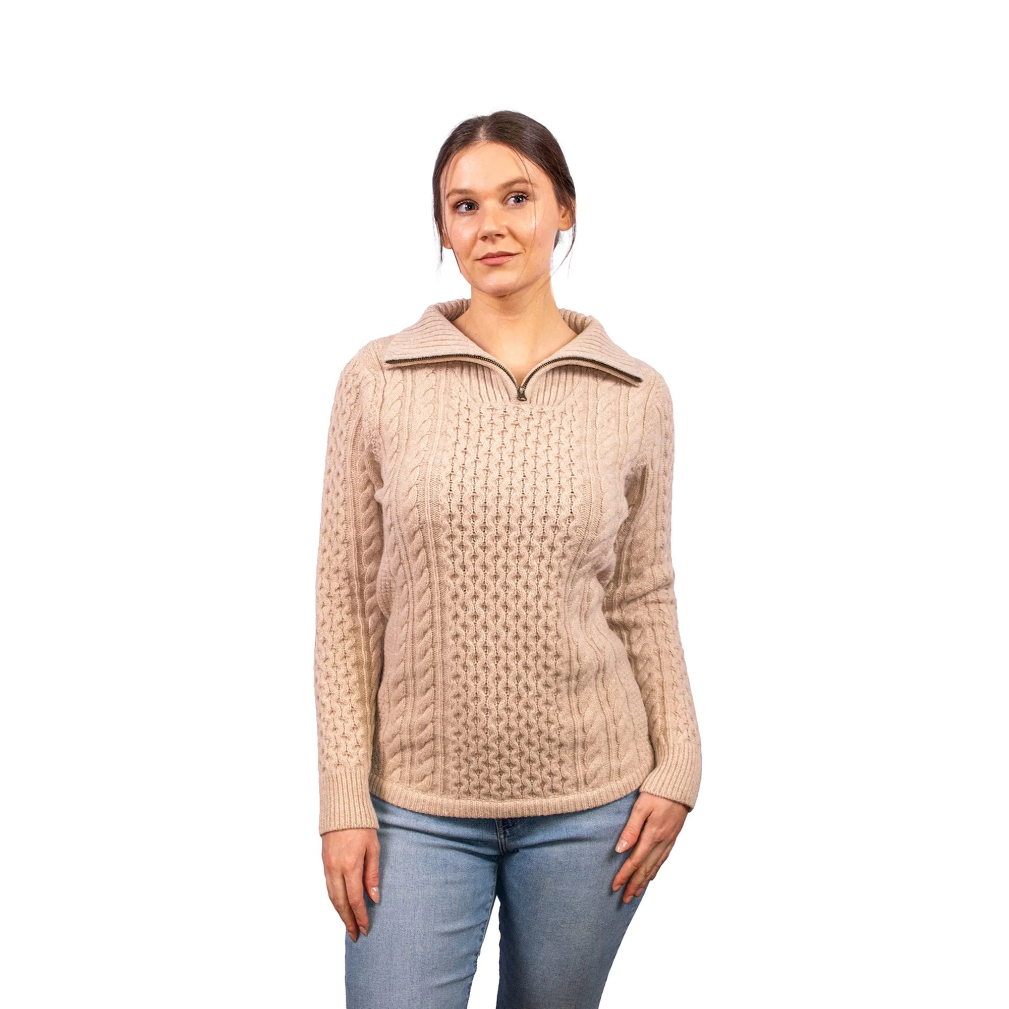 Mera Peak Half-Zip Cable Knit Sweater