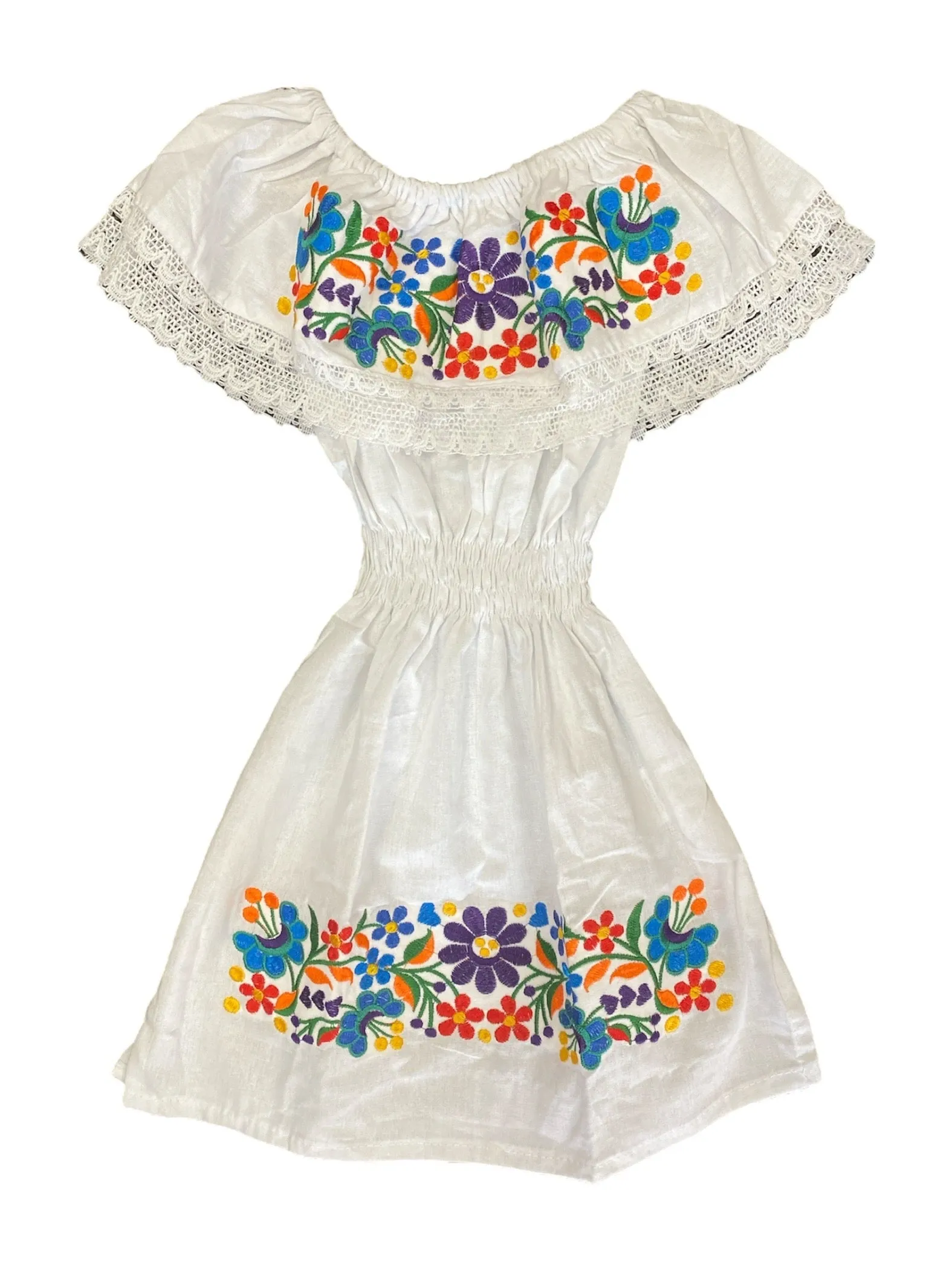 Mexican Girl Florecitas Dress White