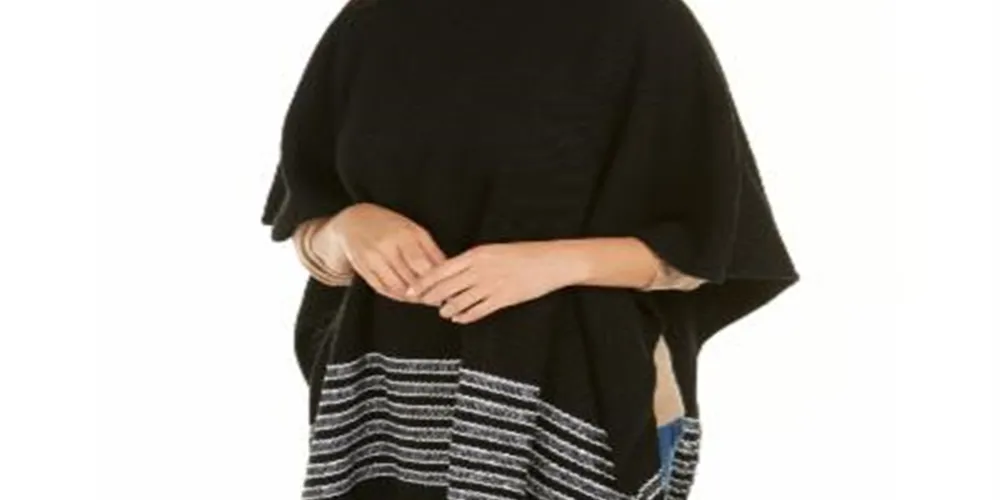 Michael Kors Womens Textured Metallic Stripe Poncho Black Size Regular