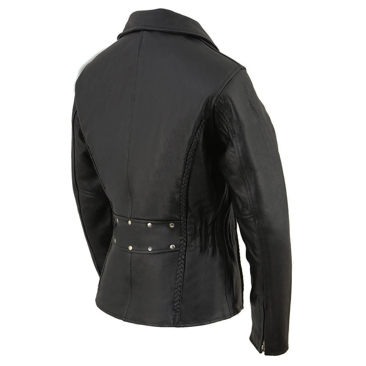 Milwaukee Leather LKL2710 Women's Classic Black Braided Motorcycle Jacket with Studded Back