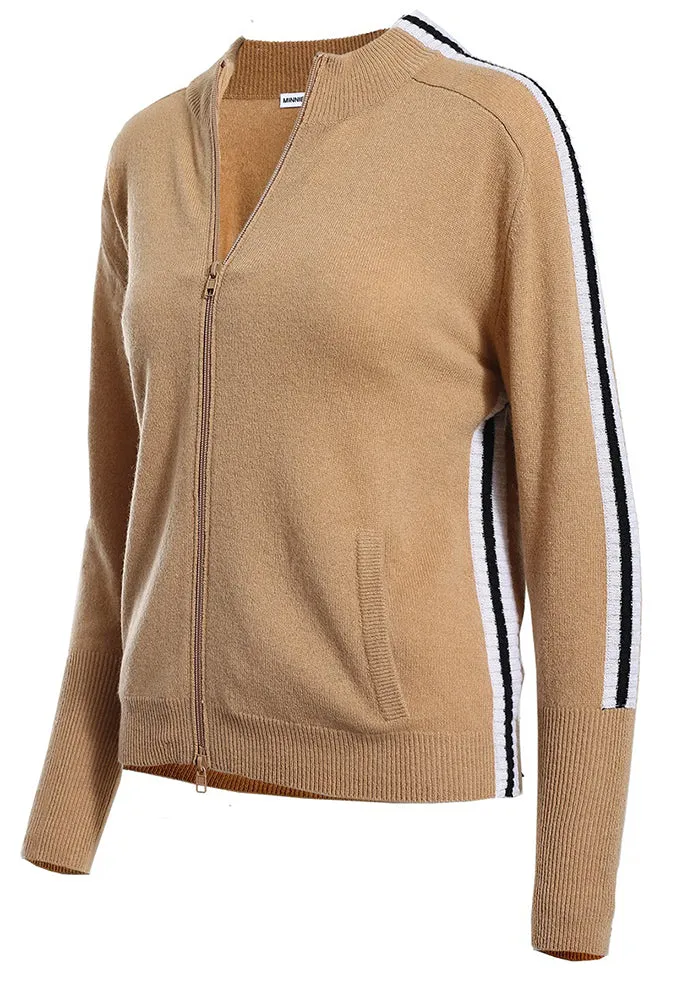 Minnie Rose Cashmere Sport Rib Stripe Track Zip Jacket